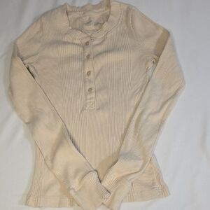 Aerie Cream Ribbed Long Sleeve Top